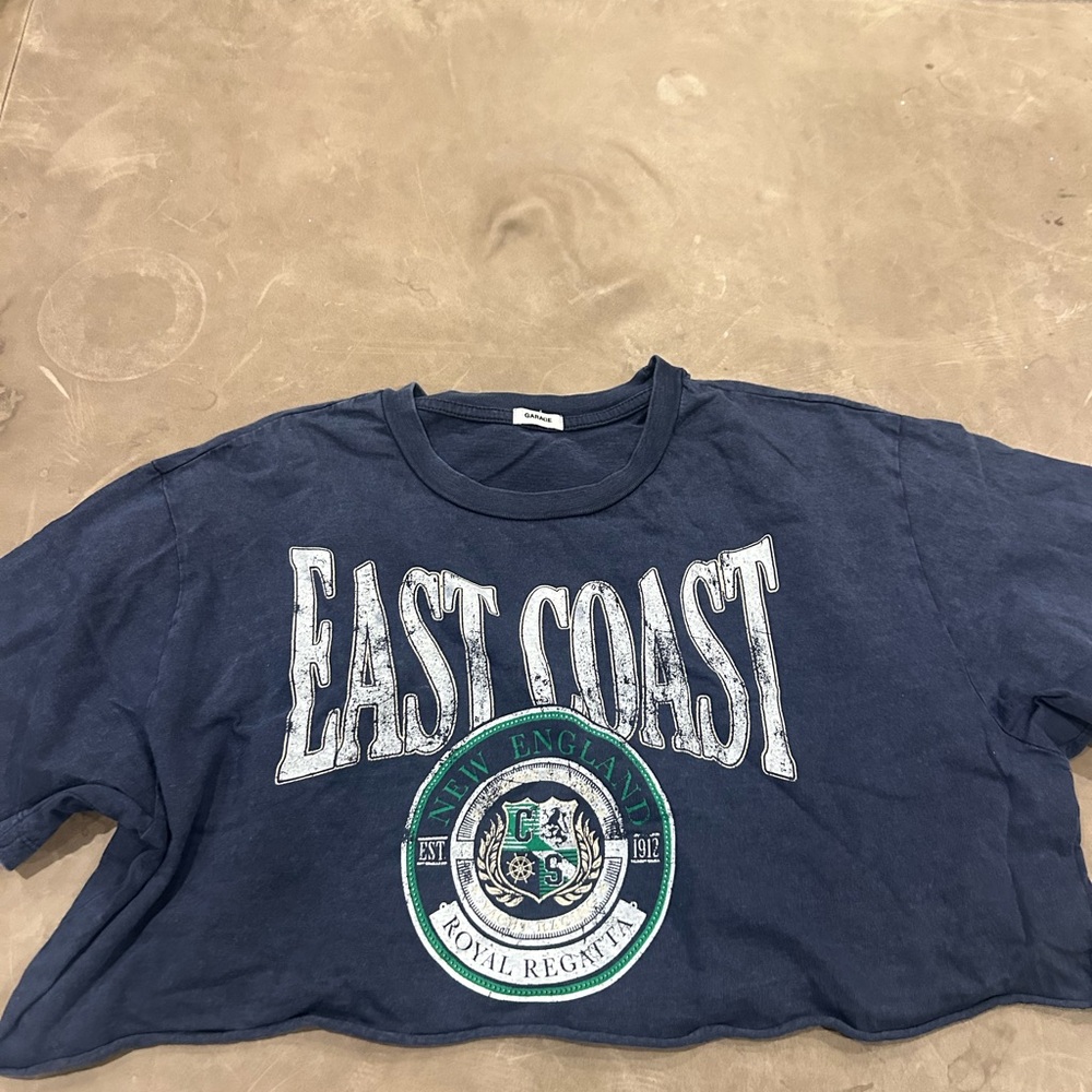 East Coast cropped Navy Blue T-Shirt